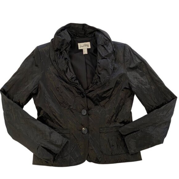 Joseph Ribkoff Crinkled Black Jacket Hooded Collar Size 10 Canada - Picture 5 of 14